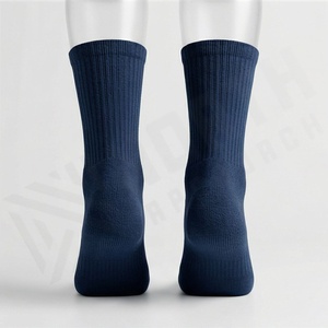 Crew <b>Socks</b> Solid Navy Blue 100% Cotton Breathable Knitted For Adults Daily Casual Wear Spring Season - Product Image 2