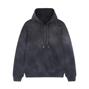 Sudadera con capucha de hombre con lavado ácido de algodón 100% de peso pesado de alta calidad, sudadera de gran tamaño de invierno desgastada con patrón sólido personalizado - Product Image 5