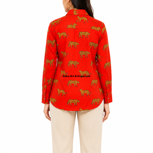 Camisa Casual con Estampado Floral para Mujer, Hecha a Mano con Tela de Algodón Suave, Cuello con Botones, Transpirable, para Verano, Roja y Blanca, en Oferta - Product Image 4