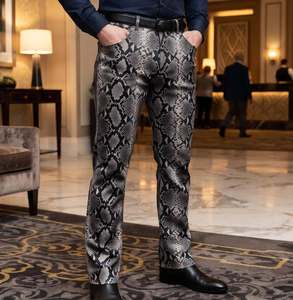 Eoin Winston Sports Men's Genuine Leather Slim Fit Gray Black Python <b>Snake</b> Print Formal <b>Dress</b> Trousers - Product Image 1