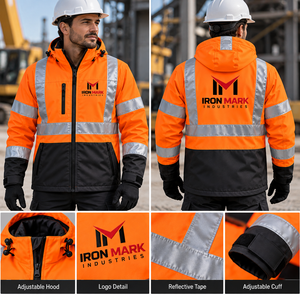 เสื้อแจ็คเก็ตทำงานแบบสะท้อนแสงกันน้ำได้มาตรฐาน CE ของ Iron Mark Industries พร้อมระบบตรวจจับเข็ม  แบบสกรีนลาย  สำหรับทุกเพศ - Product Image 5