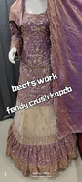 Ensemble Salwar Kameez QUNOOT CLOSET violet perlé avec dupatta brodé, tenue de mariage indienne et pakistanaise pour femme, longueur standard