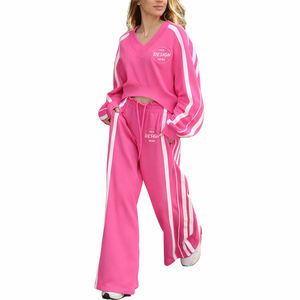 Conjunto Deportivo de 2 Piezas para Mujer, Sudadera con Cuello en V y Pantalones Anchos, Ropa Casual de Calle, Ropa de Salón, Logotipo Personalizado, OEM, Venta al Por Mayor 2026 - Product Image 3