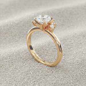 Anillo de compromiso Stonewels con diamante cultivado en laboratorio, medio halo, diamante central tallado, piedras de acento marquesa, oro de 14K, estilo vintage - Product Image 4