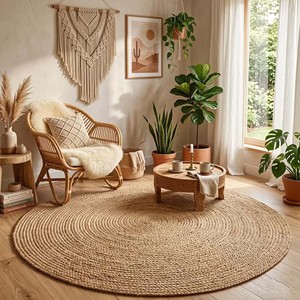 Round Braided Jute <b>Rug</b> Natural Woven Area Carpet Eco Friendly <b>Boho</b> Farmhouse Living Room Bedroom Floor Decor Handmade - Product Image 4