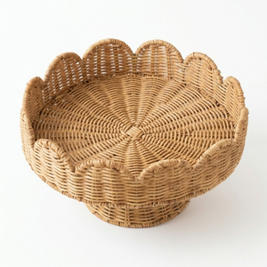 Plateau à gâteau en rotin de qualité supérieure, design festonné rond, matériau tressé, présentoir à gâteau, vente en gros - Product Image 3
