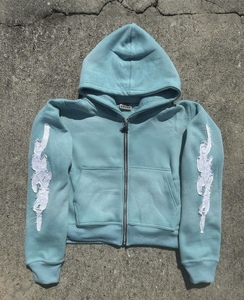 Custom Acid Washed Distressed Embroidery Zipper <b>Hoodie</b> <b>500</b> <b>GSM</b> Heavy Fleece Oversized Streetwear OEM Manufacturer - Product Image 1