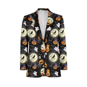 Blazer imprimé violet Halloween à manches longues, revers cranté, boutonnage frontal, pour fête costumée - Product Image 5