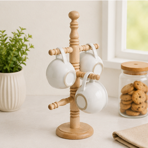 High-Quality Eco-Friendly Wooden Mug <b>Tree</b> <b>Stand</b> With 6 Hooks Rustic Farmhouse Coffee Cup Holder For Kitchen Countertop Storage - Product Image 2