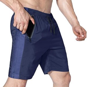 Shorts de sport pour homme bleu marine à séchage rapide avec poche zippée, taille élastique, coupe Bermuda sportive - Product Image 1