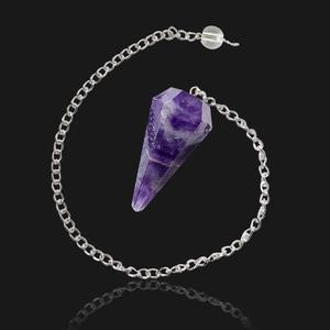 Péndulo de Reiki de Cristal de Amatista Natural para Equilibrio de Chakras con Cadena Plateada, Gema Facetada para Radiestesia y Meditación, Venta al por Mayor - Product Image 6