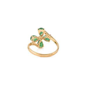 Anillo Floral Único de Oro Amarillo Sólido de 14K con Esmeraldas y Diamantes, Diseño Exclusivo, Joyería de Alta Gama para Fiestas, Fabricante - Product Image 6