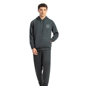 Survêtement à capuche pour homme, coupe classique, vert, en tissu interlock, avec empiècements coupés et cousus, patch frontal caoutchouté, cordon de serrage DTM, vêtements de sport OEM - Product Image 1