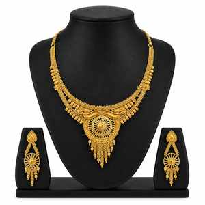 Juego de Joyería de Latón Chapado en Oro de 14K, 18K, 24K, Collares Cortos con Diseño Tradicional, Estilo Dubái, Venta al Por Mayor - Product Image 1