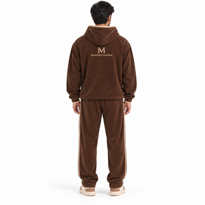 Conjunto Deportivo de Pana Marrón para Hombre, Sudadera con Capucha y Pantalones Jogger, Manga Larga, Color Sólido, Corte Regular, Informal, para Verano, 100% Algodón, Marca MANGOES FASHION - Product Image 3