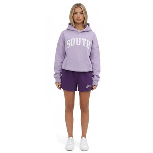 Florida Print Hoodie and Shorts <b>Set</b> Fleece Casual Loose Fit Spring Summer Daily Wear Teal <b>White</b> Lettering - Product Image 6