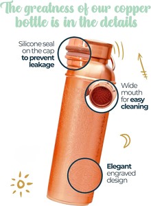 Auténtica Botella de Agua de Cobre de Diseño Ayurvédico de 34 Oz/1000 ml con Bolsa de Lona y Funda para Transportar para Beber Agua - Product Image 4