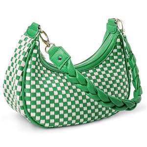 <b>Woven</b> Bohemian Handbag Women Faux <b>Leather</b> Fashionable Shoulder <b>Bag</b> Checkerboard Pattern Braided Strap - Product Image 3