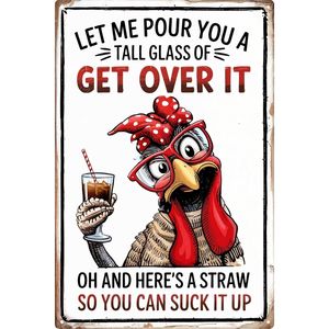 Insegna in Latta Divertente con Pollo, Decorazione Murale in Legno per Casa, Fattoria, Pollaio, Cucina, Slogan 'Lascia che ti versi un bicchiere alto, prendilo' - Product Image 1
