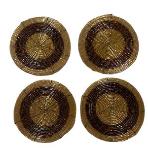 Elegant Handmade High Quality Beaded Embroidery Beach Design 4 Set Coaster For <b>Bottle</b> Openers & <b>Glass</b> <b>Drink</b> By Faiz Handicraft - Product Image 1