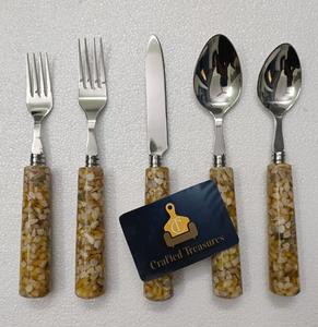 Juego de cubiertos de acero inoxidable de alta calidad con acabado espejo y mango de terrazo para bodas y fiestas, precio de fábrica al por mayor. - Product Image 2