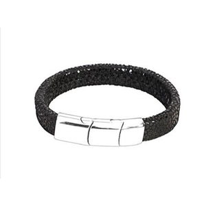Fashion Handmade <b>Men's</b> Jewelry Calf Fur Leather Cord Bracelet Stainless Steel Leather Bracelet <b>for</b> <b>Man</b> - Product Image 5