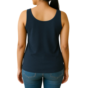 Camiseta sin Mangas de Punto Ajustada para Mujer, Cuello Redondo, Estampado Sólido, Poliéster/Algodón, Ropa Casual Suave, Color Personalizado en la Parte Delantera - Product Image 4