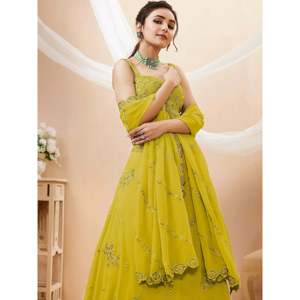 Yellow <b>Sequins</b> Georgette <b>Plus</b> <b>Size</b> Haldi Lehenga Choli - Product Image 3