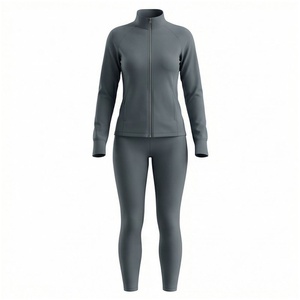 Women's Gray Full-Zip Tracksuit Long Sleeve Jacket and Leggings Set - Product Image 1