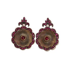 Pendientes de tuerca florales tradicionales de dos tonos con moissanita en forma de bola, de aleación de latón y zinc, joyería para mujer, regalo para fiesta - Product Image 1
