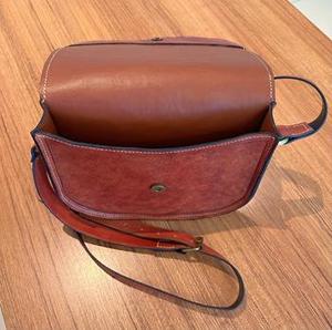 Vintage Lady Hand <b>Tooled</b> Floral Carved Half Flap Border Stitched 100% Genuine <b>Leather</b> Brown Color Crossbody Shoulder Sling Purse - Product Image 4