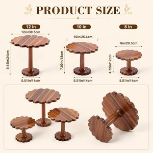 3 Pcs Scalloped Acacia Wood <b>Cake</b> <b>Stand</b> Set 12 10 8 Inch Rustic Farmhouse Cupcake Riser for Wedding Birthday Decoration <b>stand</b> - Product Image 2