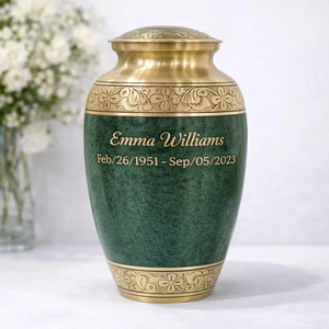 Decorative Brass Adult Urn Handmade Burial Cremation Urn Green <b>Memorial</b> <b>Keepsake</b> Vessel - Product Image 4