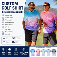 Polos de golf personnalisés sublimés à dégradé pour hommes, tissu extensible, anti-rides, vêtements de golf d'été pour l'extérieur