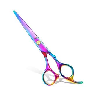 Ciseaux de coiffure professionnels 6,5 pouces en acier inoxydable, manche long, pour droitiers, lame affûtée, finition arc-en-ciel - Product Image 1