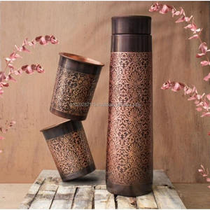 Bouteille d'eau en cuivre antique artisanale avec design étanche pour le style de vie ayurvédique traditionnel et la vie écologique - Product Image 4