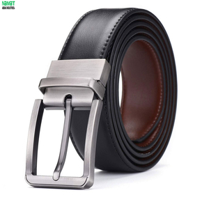 Ceinture formelle pour homme en cuir de vachette véritable, boucle ardillon noire unie en alliage argenté, largeur 3,3 cm, style durable, utilisable en toutes saisons - Product Image 5