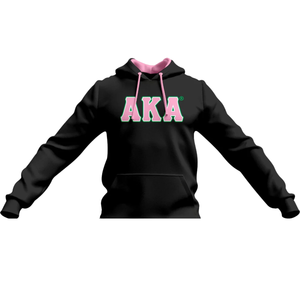 Sweat à capuche en chenille noir AKA Sorority Inc pour femme, avec lettres grecques brodées, capuche en satin, qualité supérieure, pull décontracté - Product Image 2