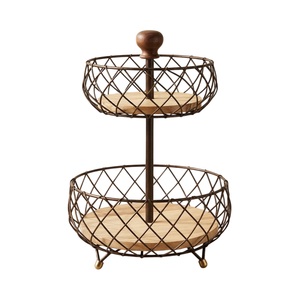 Shell Shaped 2 Tier Wire <b>Storage</b> Basket Black Metal Basket for Kitchen Sundries Display Retro Style Standing <b>Storage</b> Basket - Product Image 2