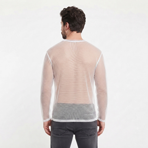 Camiseta de malla transparente con cuello redondo para hombre, ligera, transparente, de manga larga - Product Image 2
