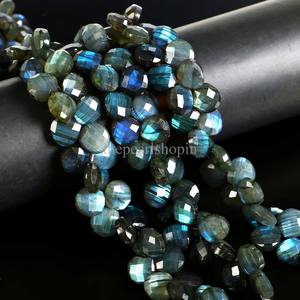 Perles de labradorite naturelle facettées en forme de cœur, 11-12 mm, bleu flash, perles de pierres précieuses de labradorite, brin de 8 pouces pour la création de bijoux - Product Image 1