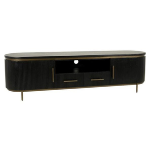 Midcentury Modern Eco-Friendly Durable <b>TV</b> Stand with Storage <b>Cabinet</b> for Living Room Furniture 65 Floor Mount <b>Black</b> Metal Design - Product Image 1