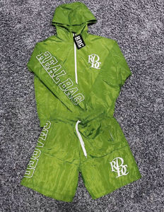 Survêtements personnalisés pour hommes, ensemble court unisexe deux pièces, veste coupe-vent réfléchissante en nylon avec fermeture éclair, tenues de sport pour hommes - Product Image 5