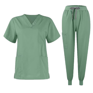 Ensemble de blouses médicales vertes pour femmes, vente flash, vêtements de travail médicaux, uniforme d'hôpital en coton noir, pantalon d'uniforme tricoté à manches courtes - Product Image 5