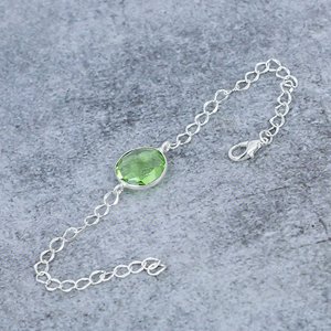 Peridot Gemstone Round Shape 925 Sterling <b>Silver</b> Plated Bezel <b>Bracelet</b> For Party And Everyday Wear 7-8" - Product Image 4