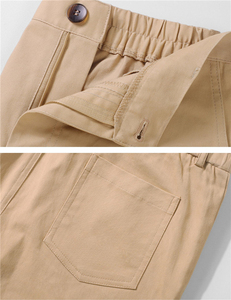 Pantalones de uniforme escolar de sarga de algodón caqui para niños, con logotipo personalizado, de pierna recta, con cremallera y botón, parte delantera plana - Product Image 5