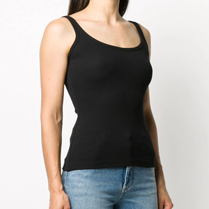 Débardeur en tricot pour femme, col rond, noir uni, décontracté, respirant, sans manches, longueur normale, 100% polyester - Product Image 2