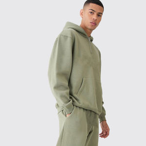 Ensemble survêtement molletonné surdimensionné 2 pièces pour homme : sweat à capuche zippé et pantalon de jogging, style streetwear, personnalisable - Product Image 4