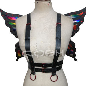 ชุดรัดตัวรูปปีกผีเสื้อสีรุ้งโฮโลแกรม หนังเทียมสีดำ ประดับหมุดสีแดงด้านหลัง - Product Image 2