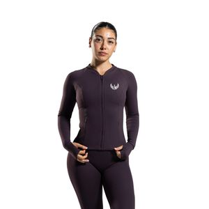 Women's Dark Purple Full Zip Training <b>Jacket</b> with Thumb Holes Long Sleeve Stretch <b>Workout</b> Running Gym Fitness Activewear <b>Jacket</b> - Product Image 1